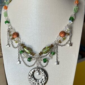 Ornate Silver and Green Filigree Necklace
